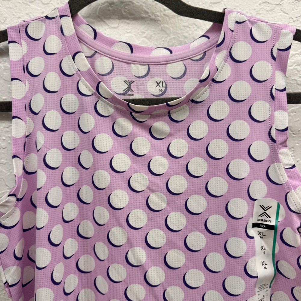 Xersion Girls XL 16 Quick-Dri Tank Top Lavender Purple White Polka Dot Active